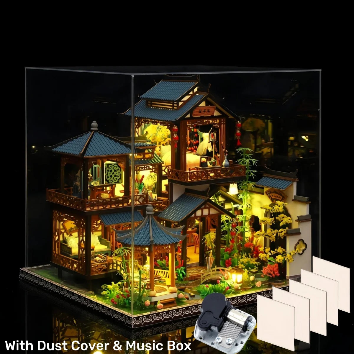 DIY Miniature Dollhouse Traditional Chinese Courtyard,3D Wooden Puzzle DIY Kit with LED Light, Creative Birthday Gift Home Decor