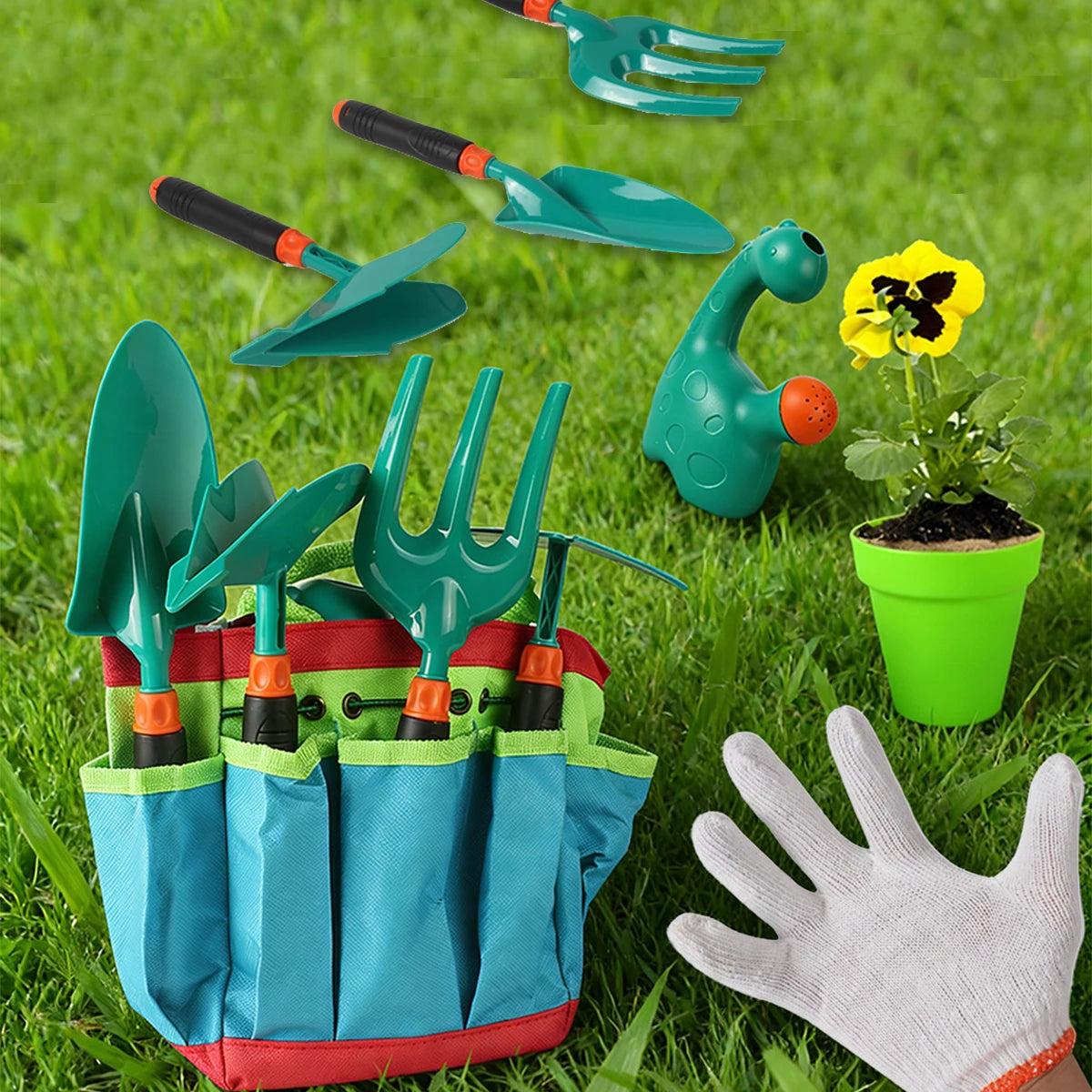 Gardening Tool Set Toys for Kids, Children's Outdoor Garden Beach Cart Apron Glove Plant Flowers Tools Gifts for Boys and Girls