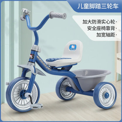 Simple Kids Tricycle 1-6 Years Old Boys & Girls Pedal Car with Basket Anti-Rolling Safety Footrest Ride-On Toy for Toddlers