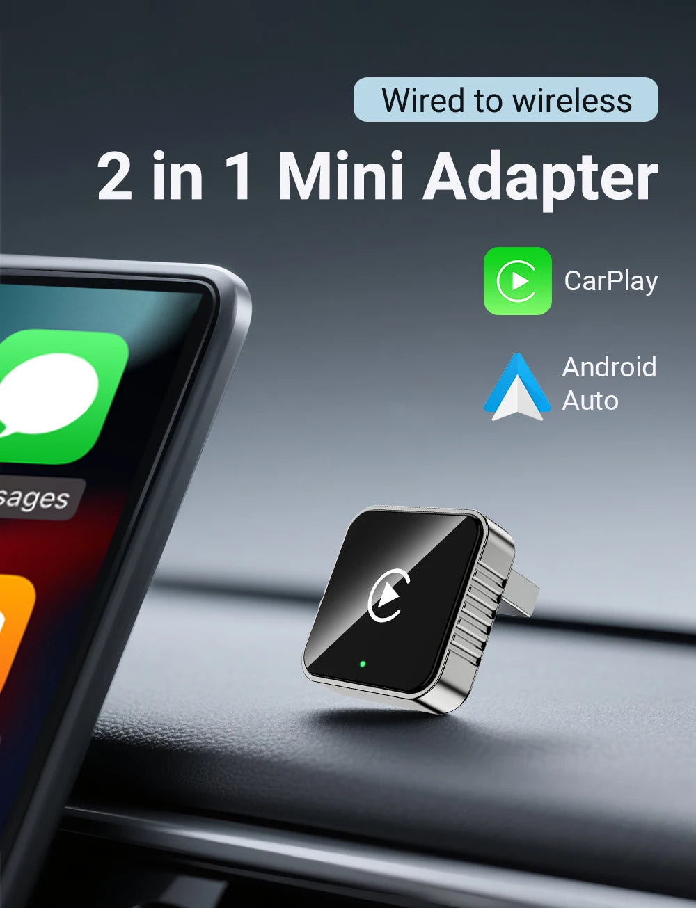 Wireless CarPlay Android 2026 New Smart Auto Adapter Hassle-Free Plug&Play Stable BT WiFi Connect OTA Upgradable Fit 99% Vehicle