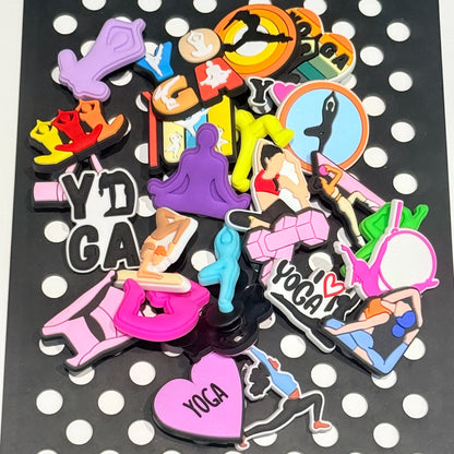 26-100Pcs I Love Yoga Sports PVC Shoe Charms Yoga Postures Woman Sandals Buckle Accessories For Birthday Gifts