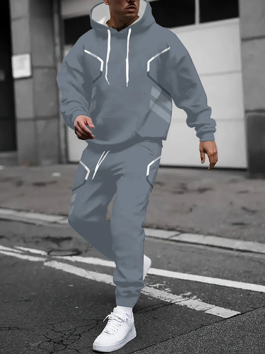 The new men's hoodie set for Spring and Autumn 2025 features a casual fashionable soft and comfortable 3D pattern print