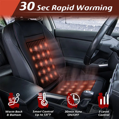 Luxury Heated and Cooling Car Seat Cover, Ventilated Cooling Car Seat Warmer Cushion 12-24V Universal Fit, Classic Black