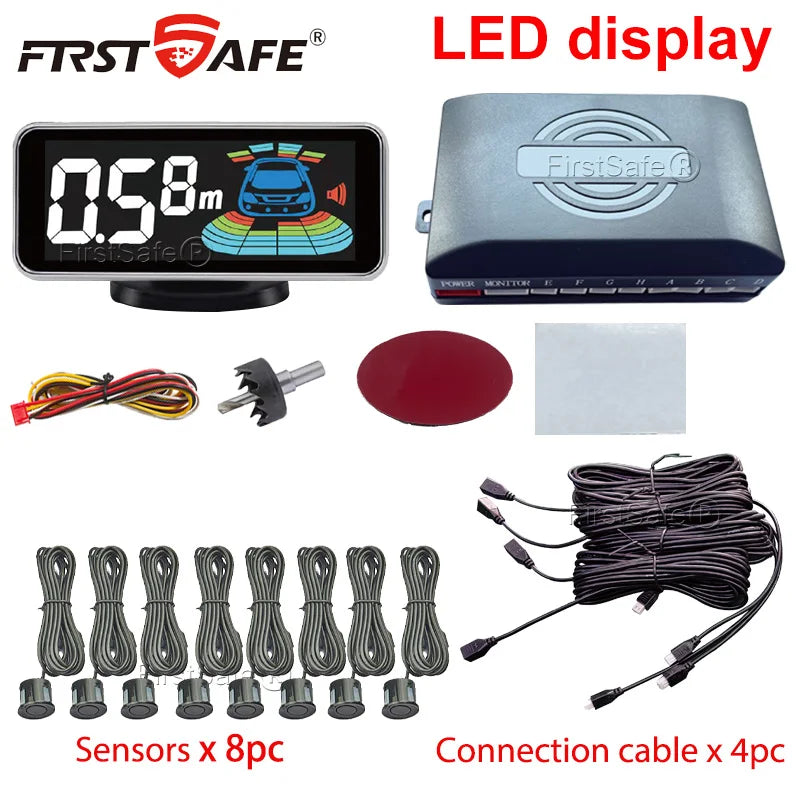 Backlight Multi Language Voice Broadcast LED Parking Display Reverse Radar Detector 4 Probes Universal Auto Safety Auxiliary Kit