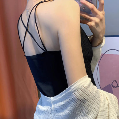 New 2025 Women's Slimming Long Tank Top Beautiful Back Bralette Innerwear Outerwear Base Layer Strap Vest Fashionable Polyest...