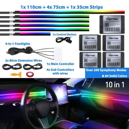 6/18/22 in 1 Led Acrylic Car Ambient Light RGB 64 213 Color Symphony Acrylic APP Streamer Rainbow Atmosphere Lamp Kit Dual Zone