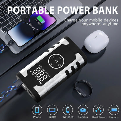 5-in-1 FHKJ 1500A Car Jump Starter Air Pump Compressor Power Bank Starting Device Portable Battery Boosters Roadside Emergency
