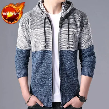 Knit Sweater Male Zipper Plaid Men's Clothing Cardigan Hoodies Zip-up Thick Winter Red Tops Jumpers Casual Stylish Hot Cheap A