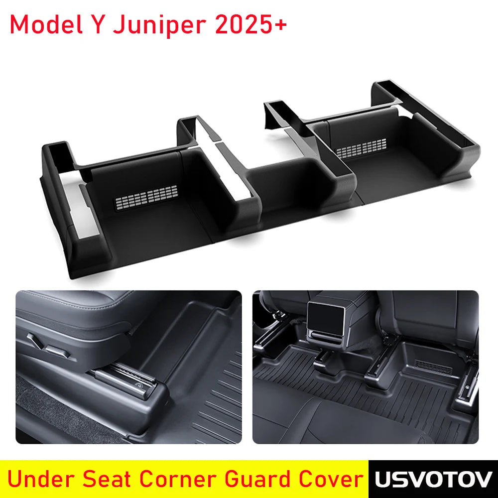 For Tesla Model Y Juniper 2025 2026 TPE Under Seat Corner Guard Seat Slide Rails Protector Cover Anti-Kick Flocking Accessories