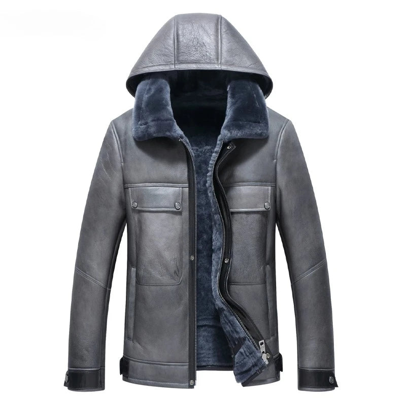 YOLANFAIRY Luxury 2025 Winter Natural Fur Coat Man Real Sheepskin Leather Jacket Men Detachable Hood Warm Wool Fur Coats Jackets