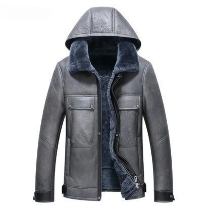 YOLANFAIRY Luxury 2025 Winter Natural Fur Coat Man Real Sheepskin Leather Jacket Men Detachable Hood Warm Wool Fur Coats Jackets