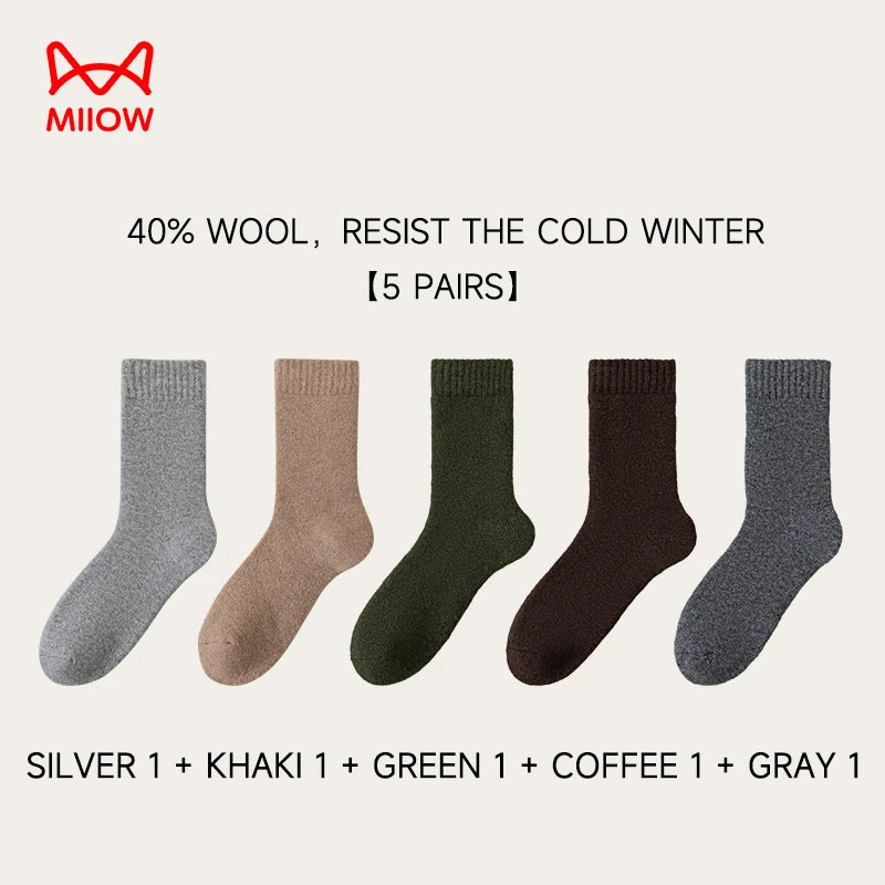 MiiOW Merino Wool Socks Thicken Thermal Winter Cushioned Heated Cold Resistant Cashmere Crew Sock Men Sheep Snow Warm Towel Sock