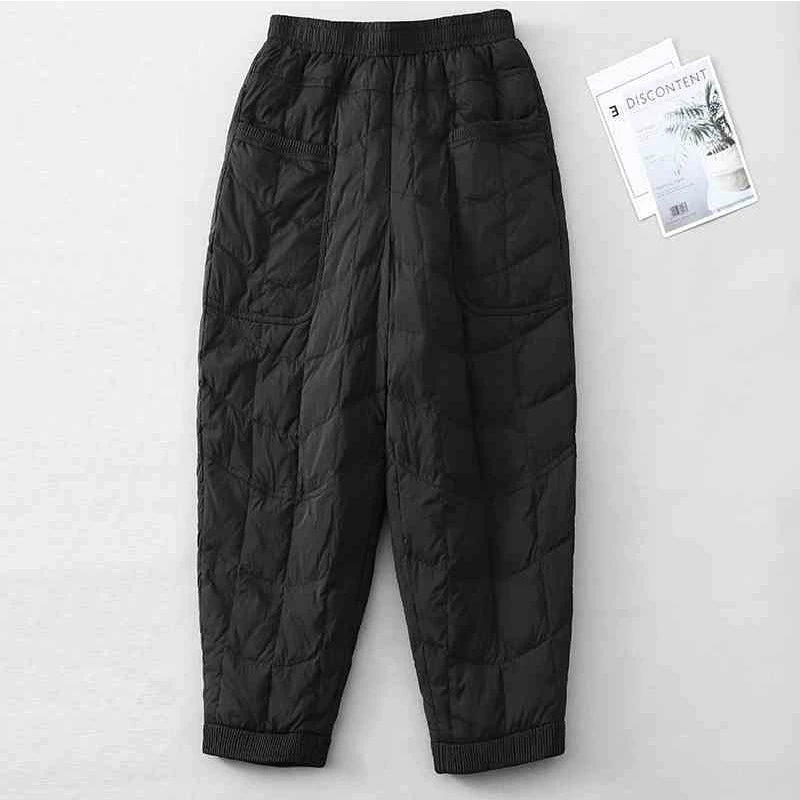 Women's Quilted Pants Casual Lightweight Thickened Warm Harem Style Straight Leg High Waist Long Trousers Winter Fashion