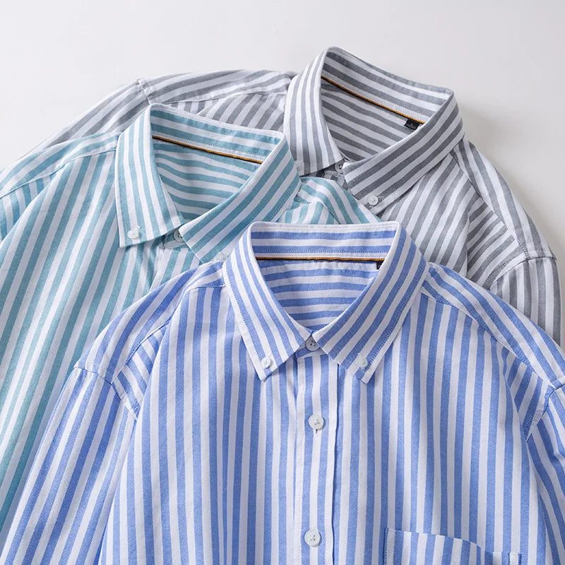 Fashion Korean Popular Clothes 100% Cotton Striped Long Sleeve Shirts for Man Casual Plain Shirt Trends Designer Tops