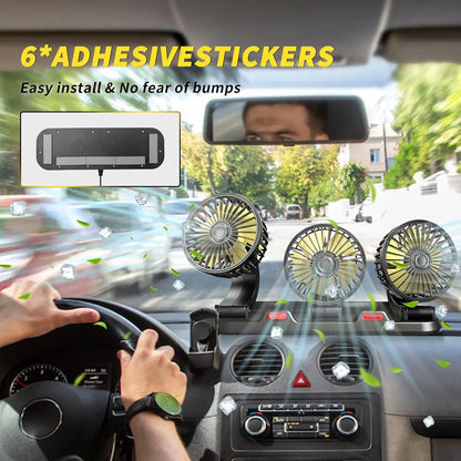 Car Fan 360° Adjustable 3 Head Air Fan Automotive Electric Fan USB/12V/24V Fan 2 Speeds Car Silent Fan For Home Desk Office&Car