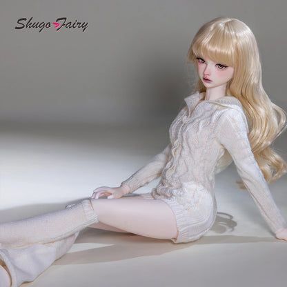 BJD Doll 1/4 Kaka H ShugaFairy MSD FullSet Cool Casual Uninhibited Lady Hooded Cable Knit Sweater Outfit Ball Jointed Doll