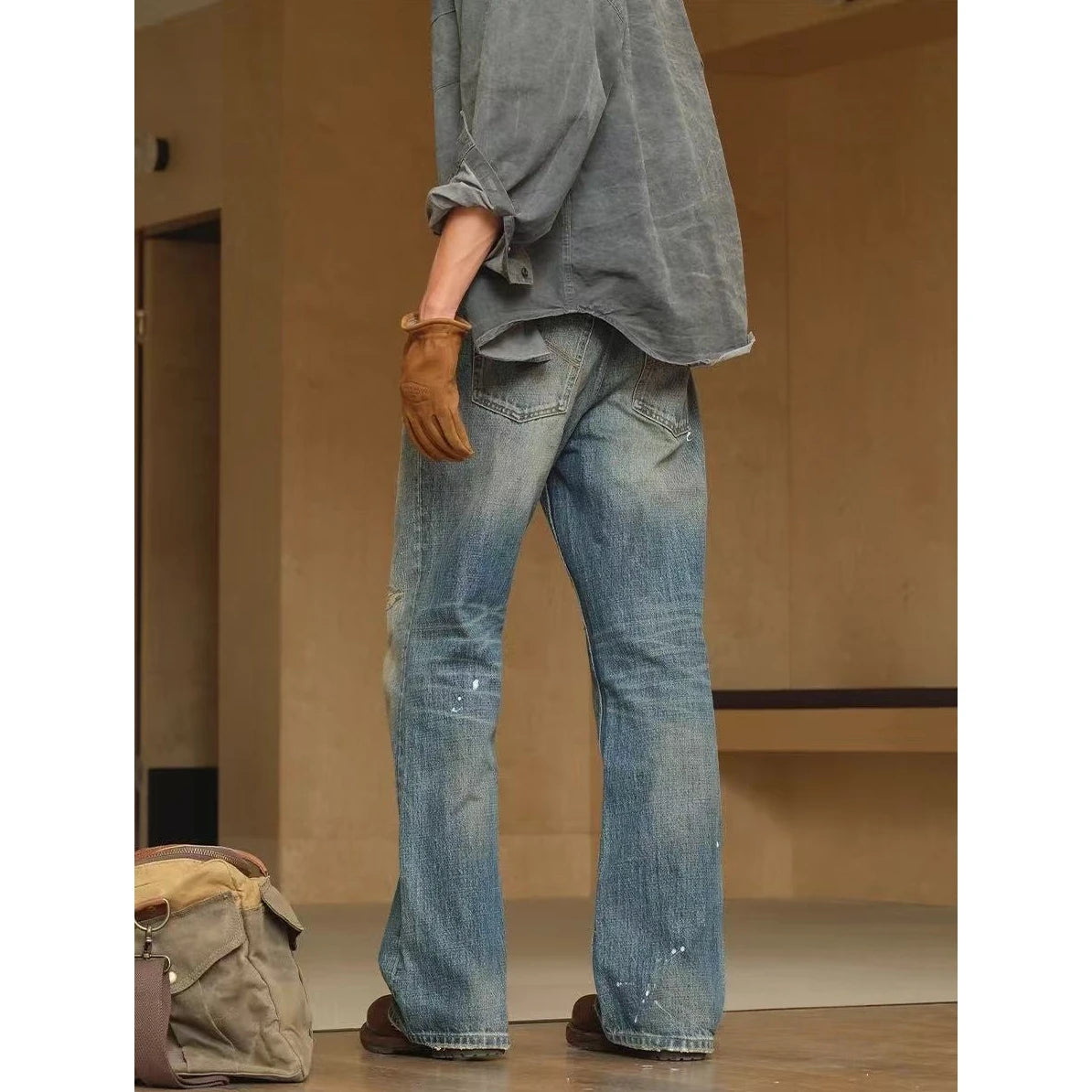 Men's Jeans Distressed Ripped Torn Faded Ombre Wash Straight Leg Non Stretch Long Men's Pants Streetwear Fashionable Trendy