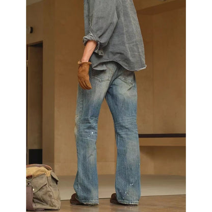 Men's Jeans Distressed Ripped Torn Faded Ombre Wash Straight Leg Non Stretch Long Men's Pants Streetwear Fashionable Trendy
