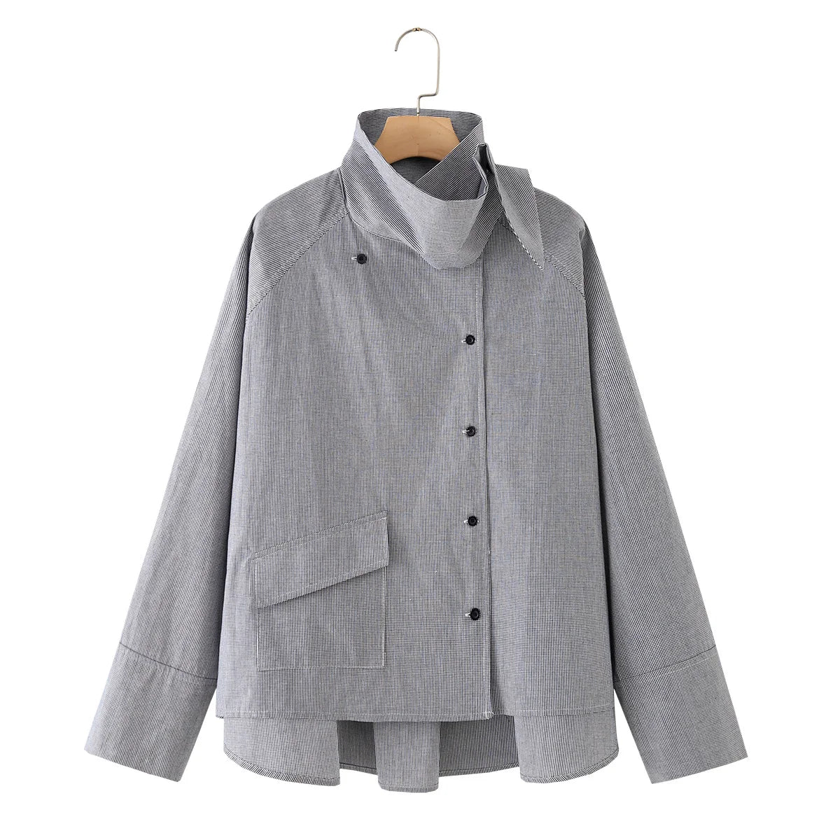 ETJ 2026 New Women's Designer Cotton High Neck Shirt Jacket Oversized Long Sleeve Minimalist Style Outerwear Top
