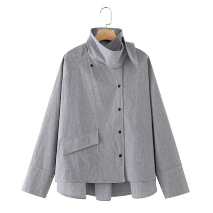 ETJ 2026 New Women's Designer Cotton High Neck Shirt Jacket Oversized Long Sleeve Minimalist Style Outerwear Top