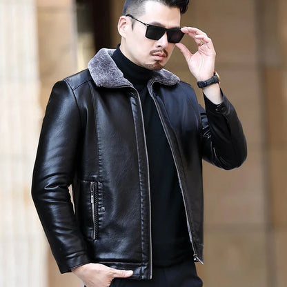 YX-225 Genuine Leather Jacket Men's Fur All-in-One Casual Thickening Plus Fleece Sheepskin Plus Fertilizer Plus Size Winter