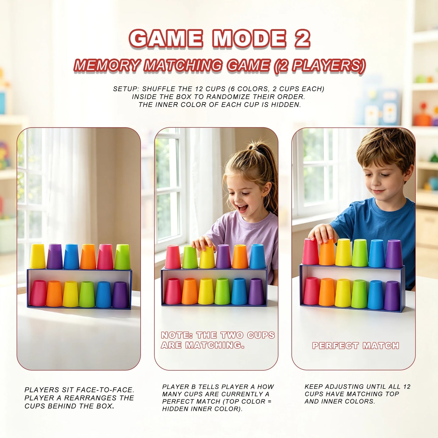AIUAZA Speed Stacking Cup Challenge, Memory Matching  Stick Drop Game, Educational  3-in-1 Stacked Cup Battle Game for Kids