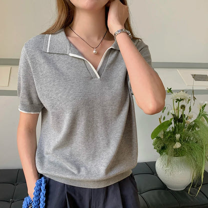 100% Cotton Women POLO Collar contrast color luxury designer clothing woman plus size woman clothing