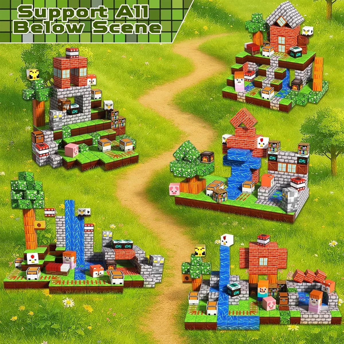 Magnetic Building Block Toy Mine World Stacking Creativity Bricks Forest Houses Architectural Model Set Kids for Boy Girls Gift