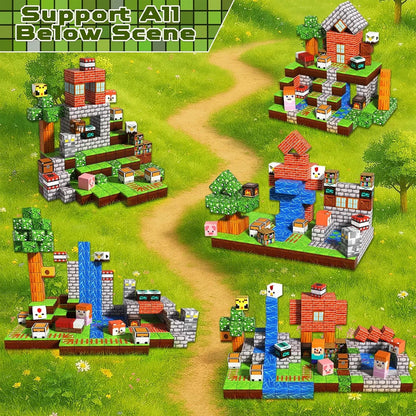 Magnetic Building Block Toy Mine World Stacking Creativity Bricks Forest Houses Architectural Model Set Kids for Boy Girls Gift