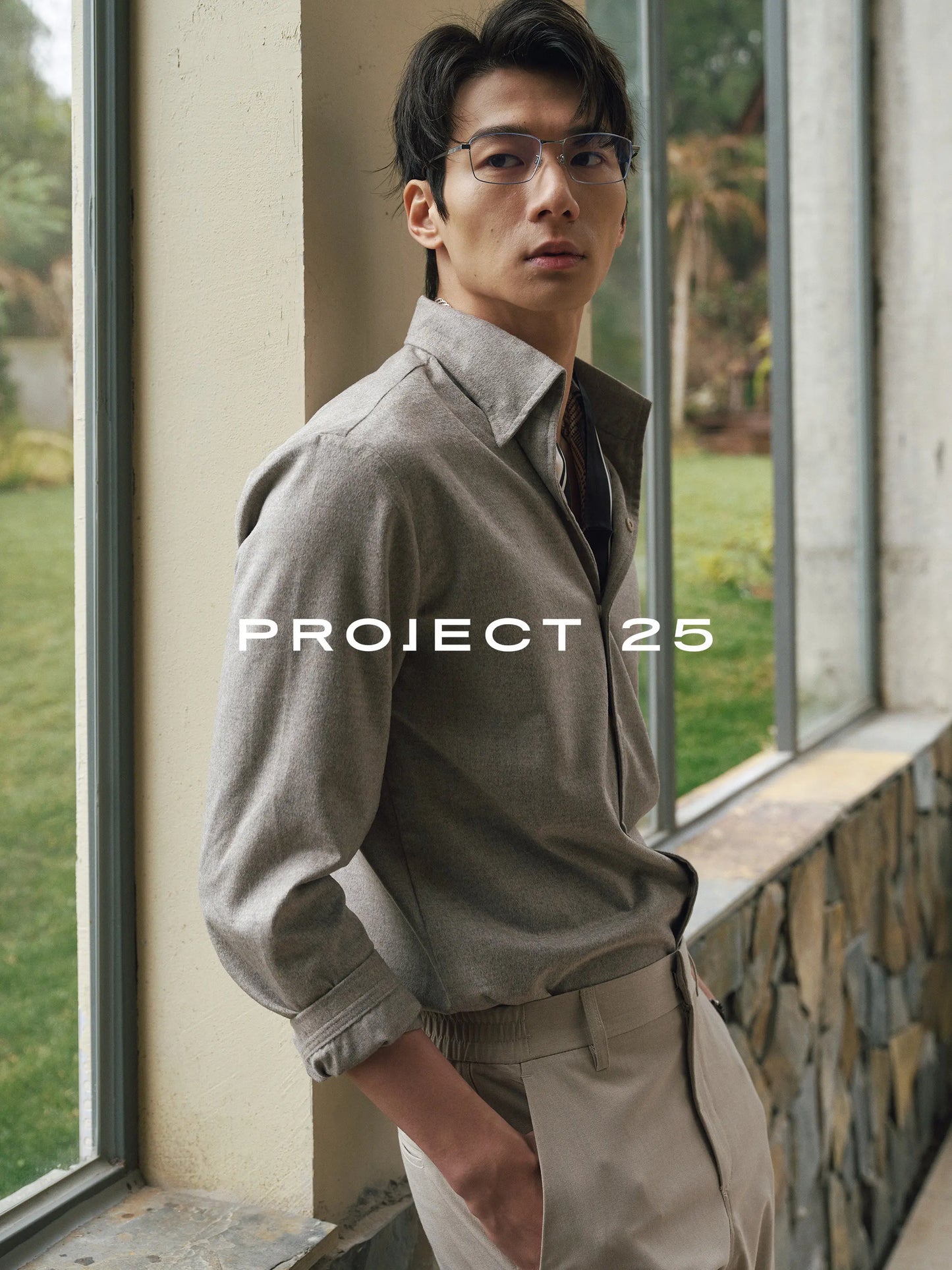 PROJECT 25 Men’s Italian One-Piece Collar Shirt  Premium Imported Wool & Modal Blend"Old Money" Aesthetic Ultra-Soft Long Sleeve