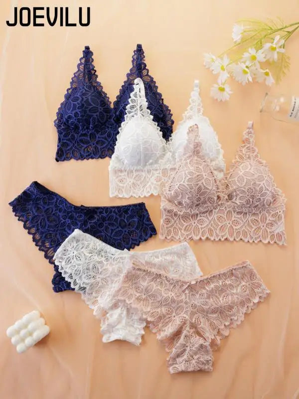 Women's Simple Contrast Lace Wireless Bra Bow Panty Set Adjustable Spaghetti Strap Bralette Knicker Wireless Bras Summer Clothes