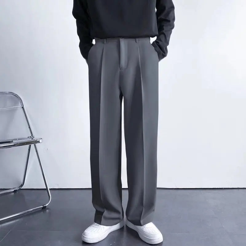 Men's White Straight Pants Fashion Korean Loose Suit Trousers Casual Draped Baggy White Wide Pant Male Streetwear
