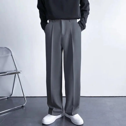 Men's White Straight Pants Fashion Korean Loose Suit Trousers Casual Draped Baggy White Wide Pant Male Streetwear