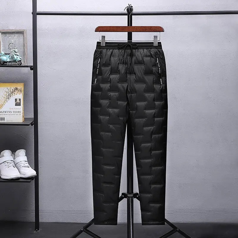 Winter New Fashionable Solid Color Waterproof Thickened Warm Down Pants for Men's Casual Loose Comfortable Sports Large Pants