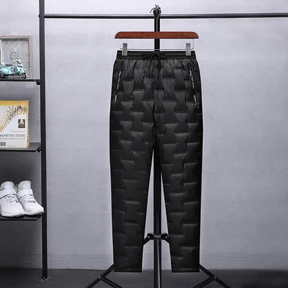 Winter New Fashionable Solid Color Waterproof Thickened Warm Down Pants for Men's Casual Loose Comfortable Sports Large Pants
