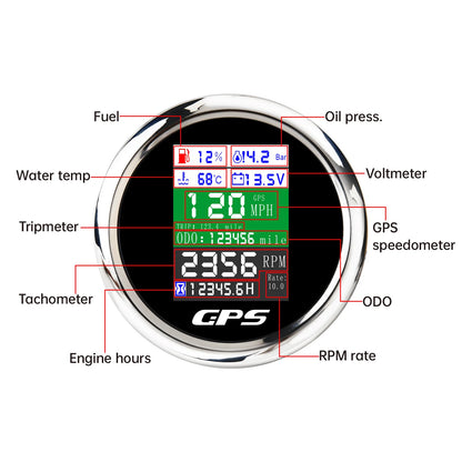 ZMFJH Digital 600KMH,MPH,Knots GPS Speedometer Gauge+Tachometer 9999RPM Fuel Level+Water Temp+Oil Pressure+Voltage Flash Alarm