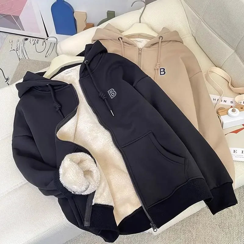 Autumn Winter Zippers Sweatshirt Women Fleece Coat Warm Cardigan Long Sleeve Sweatshirt Jacket Loose Outerwear Women's Clothing