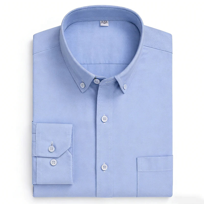 New in Tops Pure Cotton Oxford Plaid Striped Shirts For Men Long Sleeve Classic Business Formal Slim Fit Casual Designer Clothes