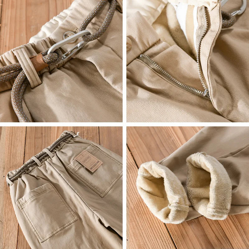 Winter New Cargo Velvet Pants for Men Clothing Cotton Thicked Keep Warm Simple Daily Trousers F7628