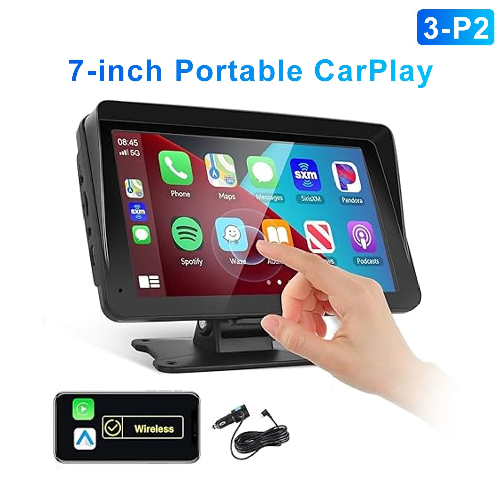 7" / 9" Portable Wireless Carplay Android Auto Car Radio Multimedia Player IPS Touch Screen AUX USB Bluetooth Mirror Link AHD