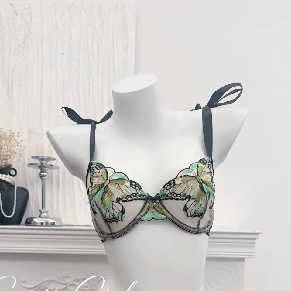 Ultra-Thin Sexy Lace Sheer Lingerie Set For Women French Butterfly Embroidery Push Up Bra Soft Underwire Support Date Night Wear