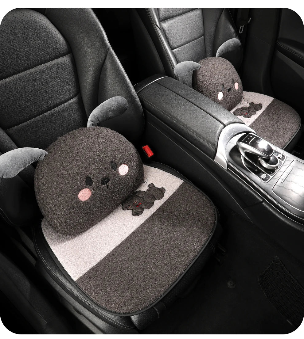 Funny Puppy Car Seat Cover 2025 New Autumn Fleece Fabric PU Leather Warm Comfortable Quick Installation Fits Most Cars