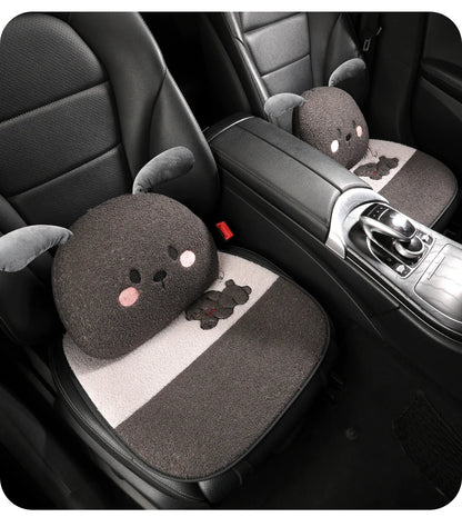 Funny Puppy Car Seat Cover 2025 New Autumn Fleece Fabric PU Leather Warm Comfortable Quick Installation Fits Most Cars