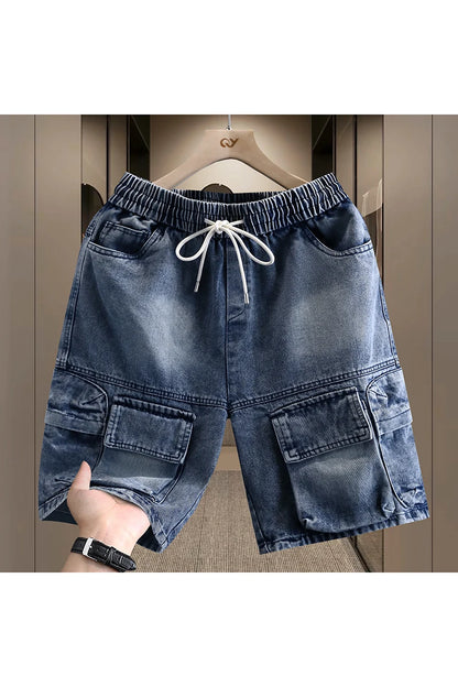 Men's Cargo Shorts New Summer Fashion Thin Cotton Blend Casual Denim 5-Point Pants Street Trendy Daily Comfortable Jean Shorts