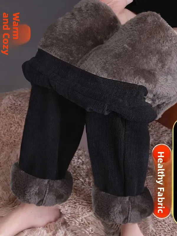 High Waist Flannel Lined Thickened Corduroy Pants for Women Autumn Winter Casual Harlan Pants Versatile Comfortable Cotton Pants