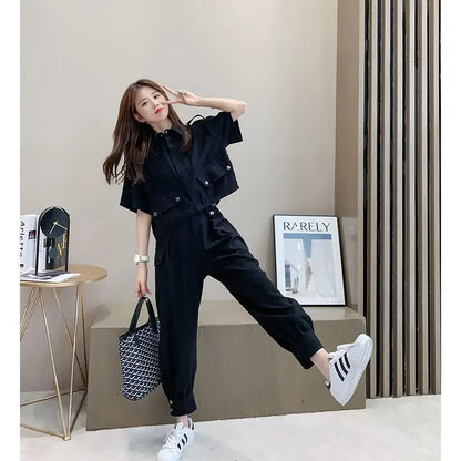 Fashionable Youthful Workwear Career Two-Piece Set Summer New Light Maturity Hepburn Style Quality Polyester Fiber Long Pants