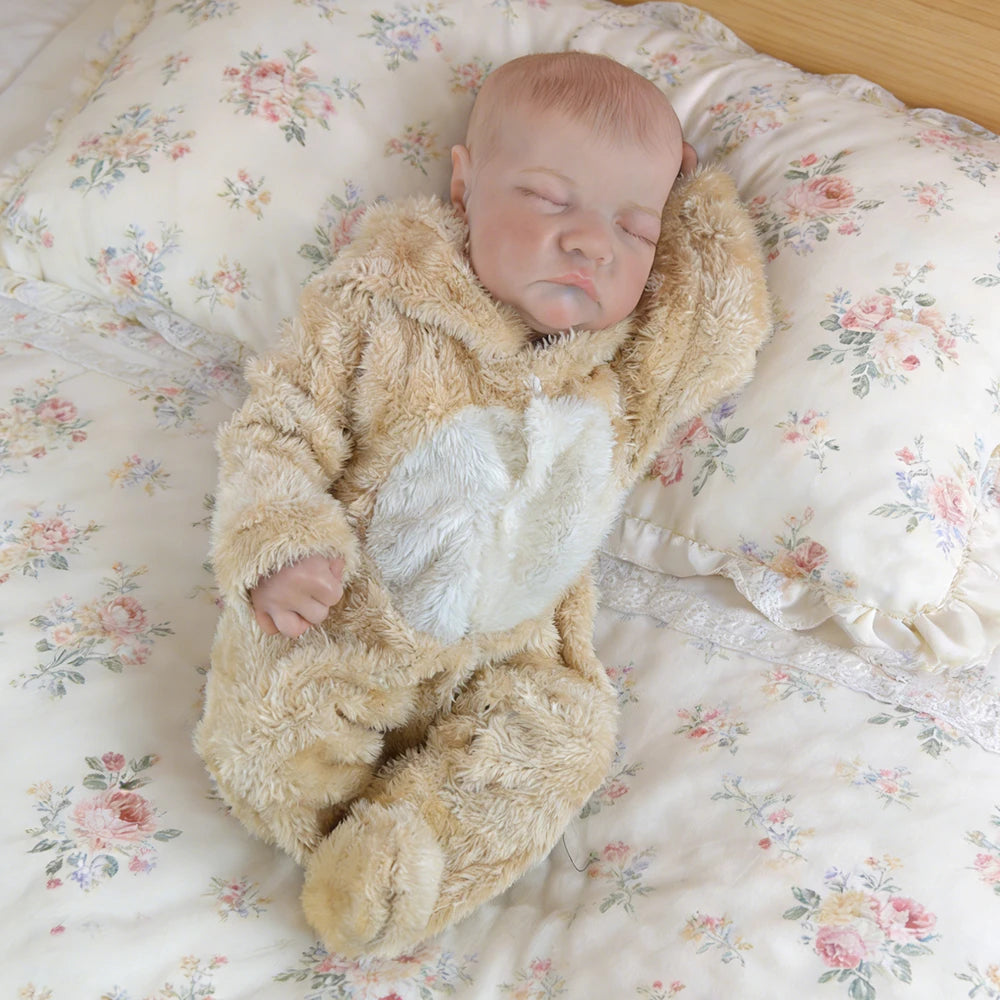 18-inch Rebirth Baby Doll 46cm Vinyl Realistic Sleep Newborn Dolls, Cute Bear Clothes, Children's Birthday Gift