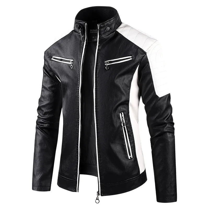 Trendy Men Slim Motorcycle Leather Jackets Casual PU Leather Coats Quality Male Stand Collar Leather Jaquetas Jackets And Coats