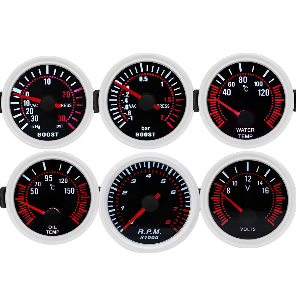 Tachometer For 12V Car 52mm Universal Smoke Len RPM Turbo Boost Gauge 2 Bar PSI Water Temp Meter Oil Pressure Gauge  Tacho
