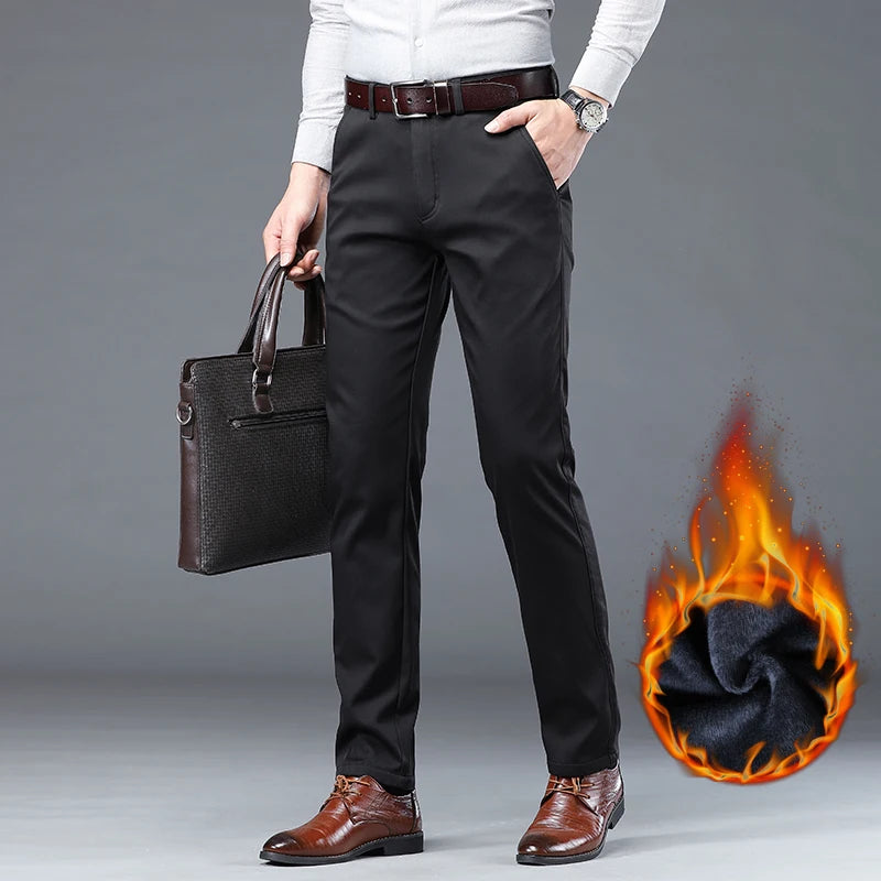 Autumn Winter Clothing Warm Fleece Men's Suit Pants Cotton Business Thick Work Korea Casual Flocking Trousers Male Oversized 40